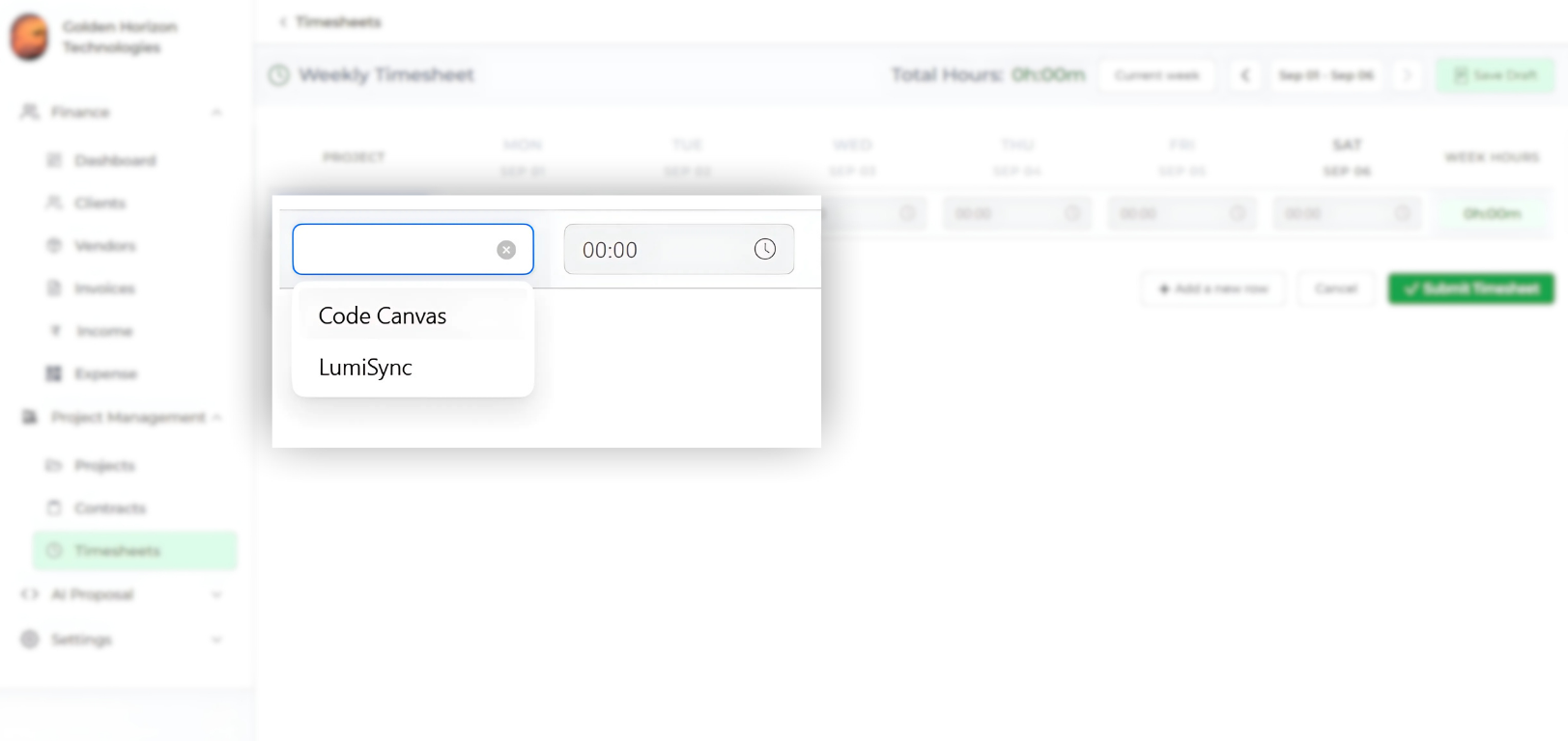 project dropdown