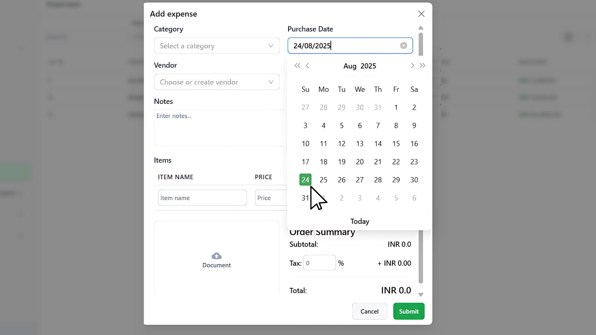 select the purchase date