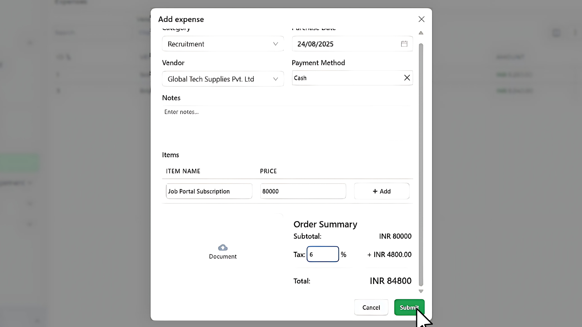 add items to your expenses
