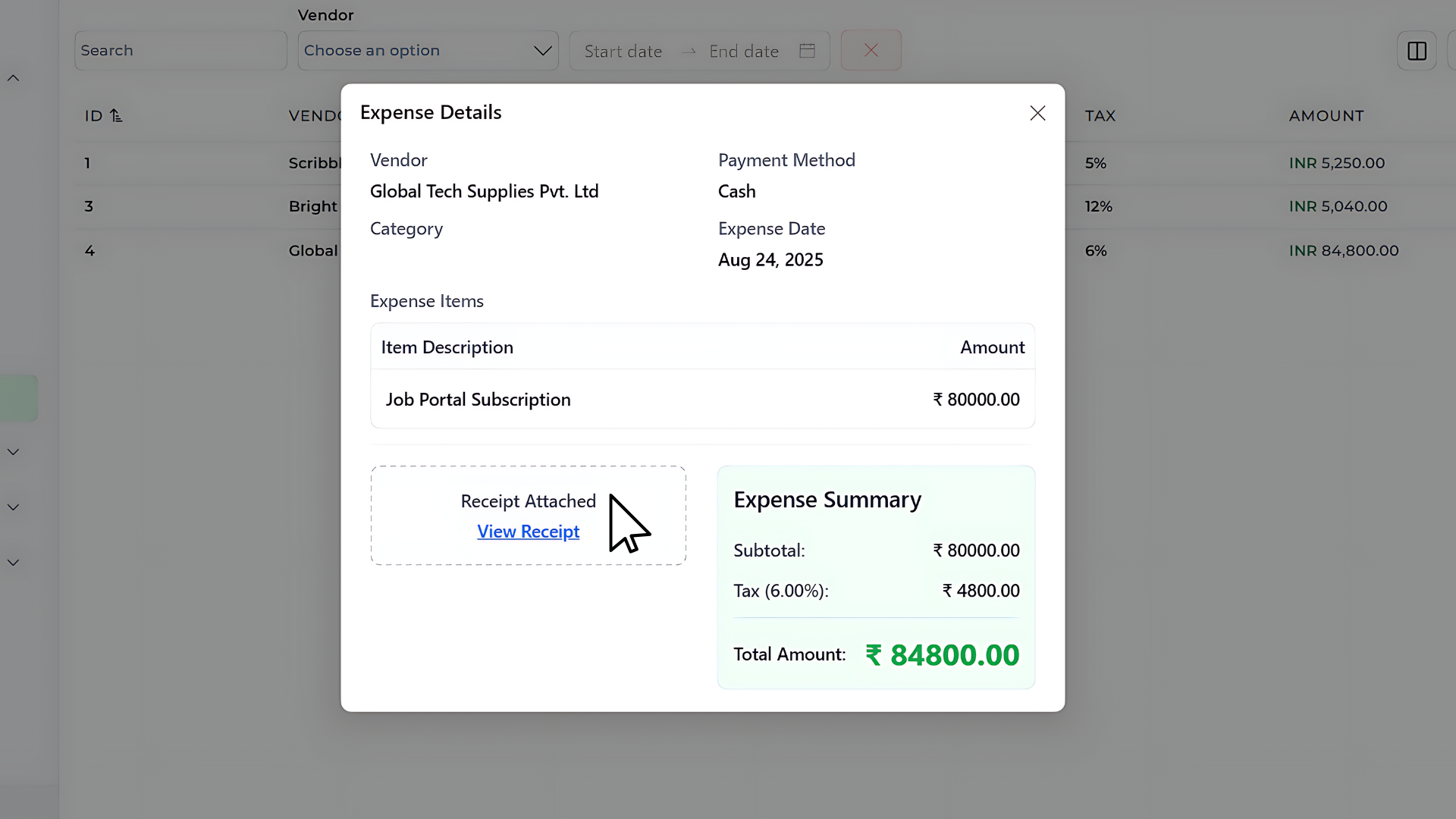 view full expense details