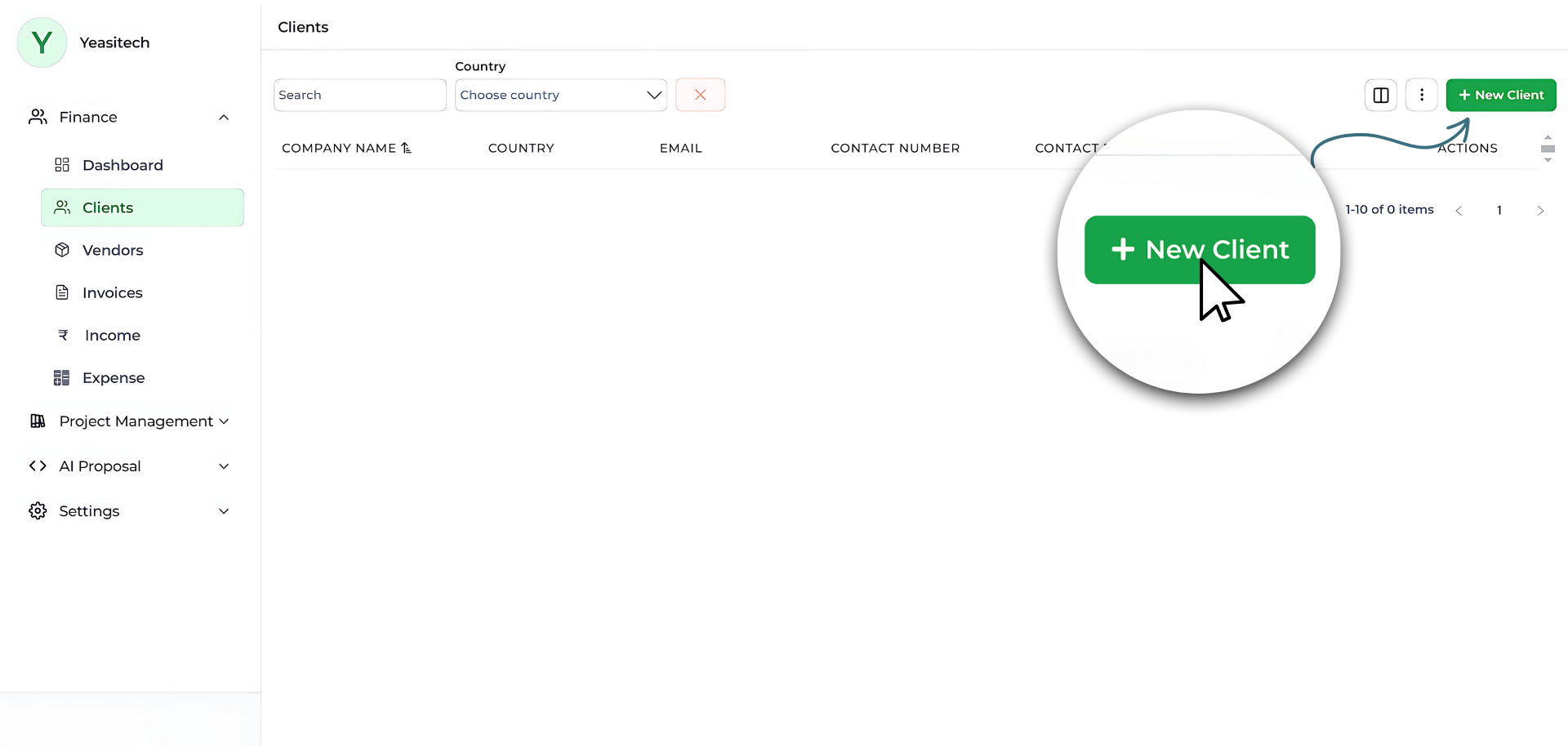 click on new client
