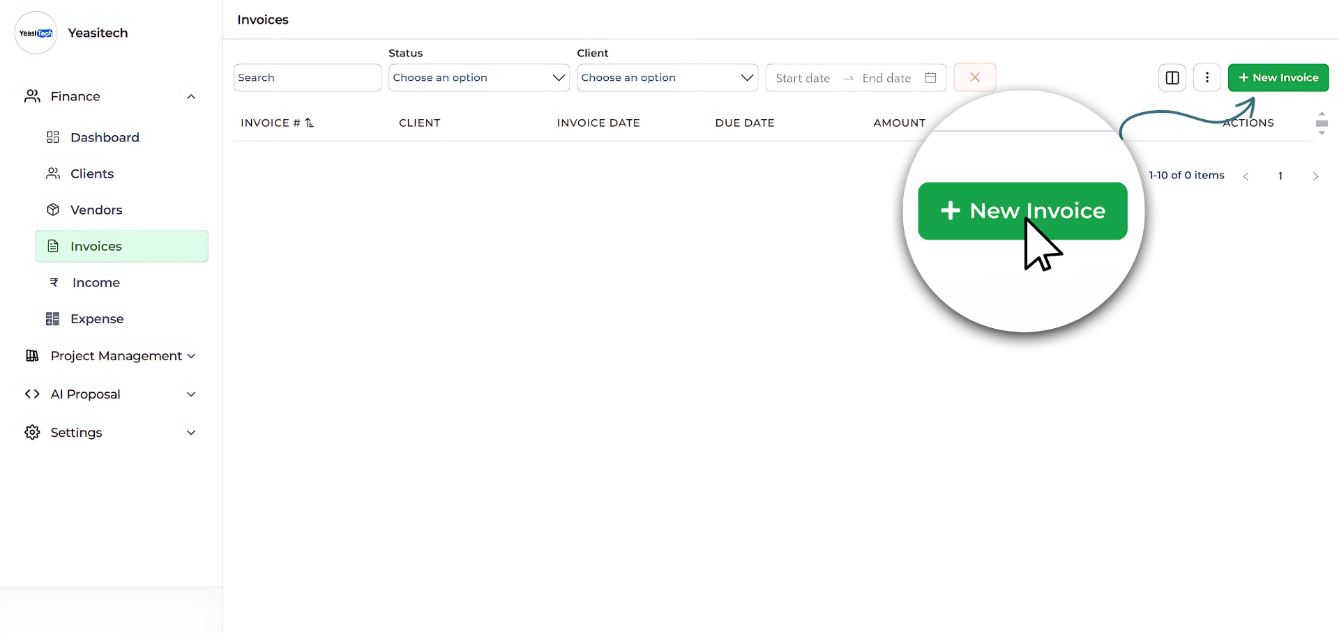 click on new invoice option