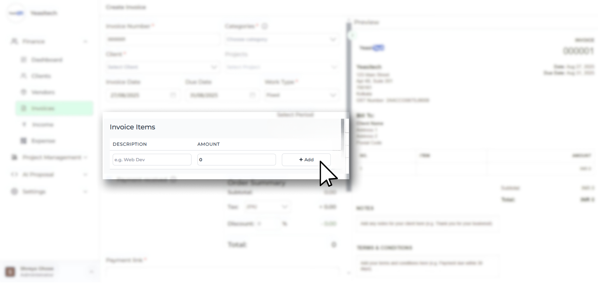 invoice items