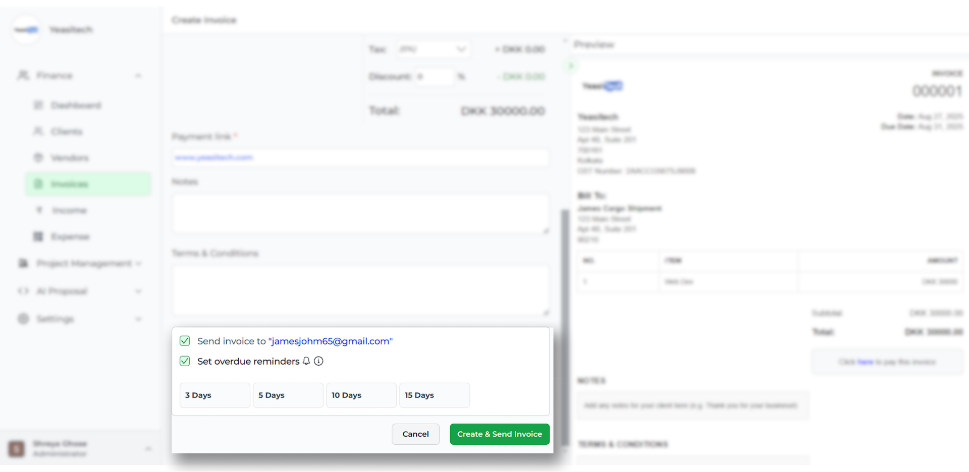 set the overdue payment reminders